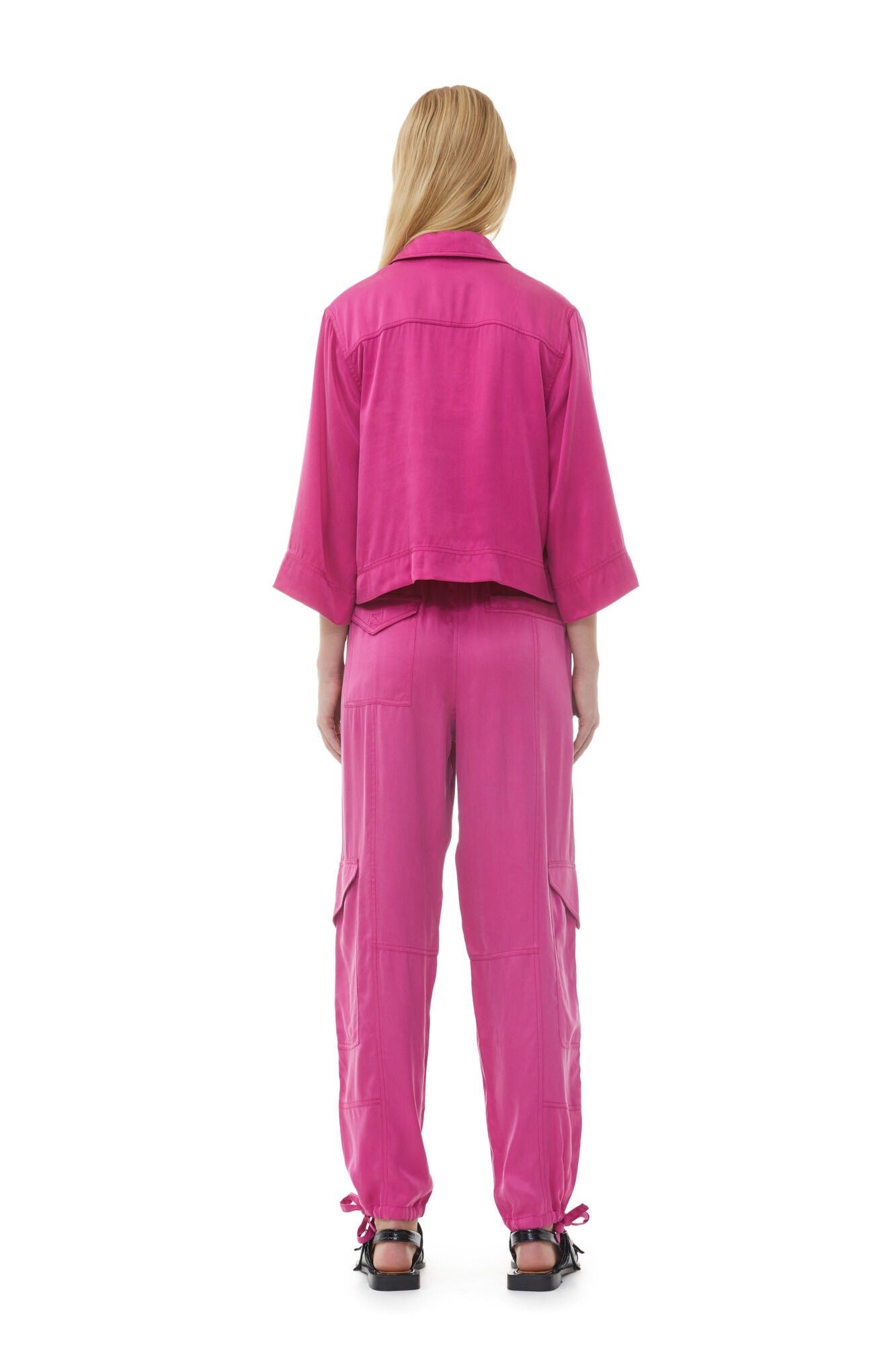 Pantalon à poches en satin - Fuchsia Red