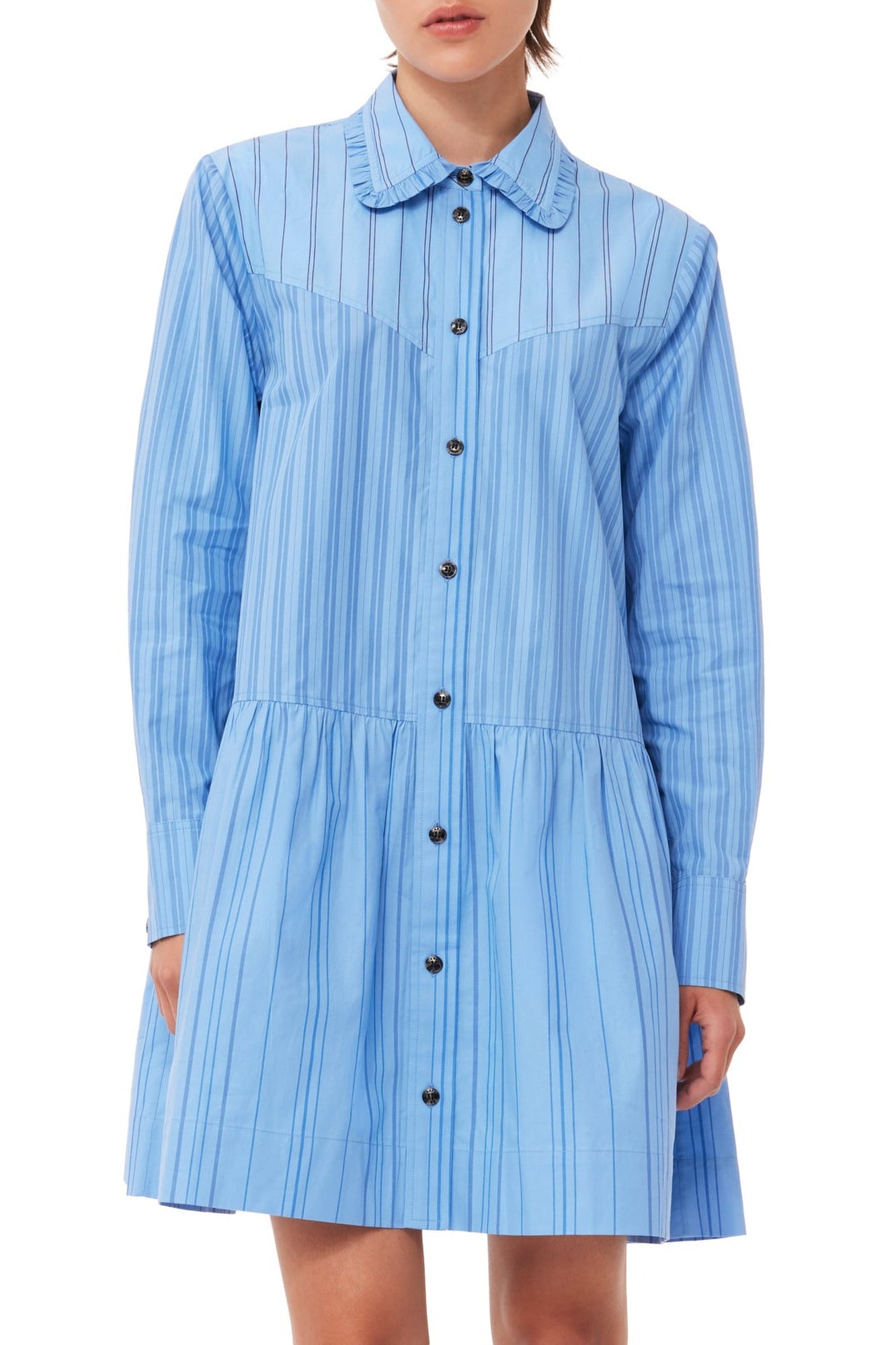 Robe chemise courte rayé en coton - Silver Lake Blue