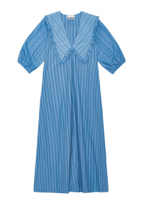 Striped cotton V-neck maxi dress - Silver Lake Blue