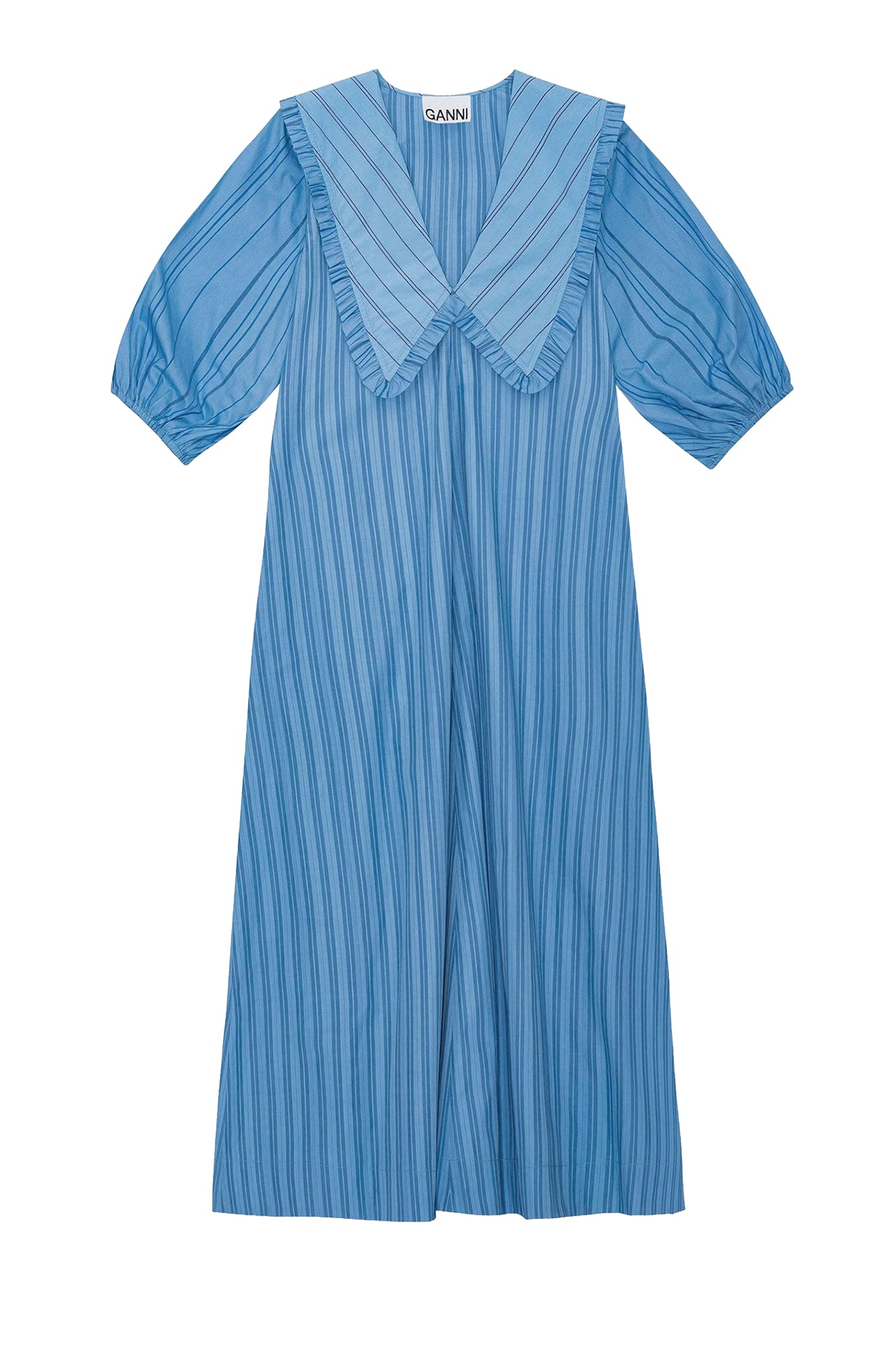 Striped cotton V-neck maxi dress - Silver Lake Blue