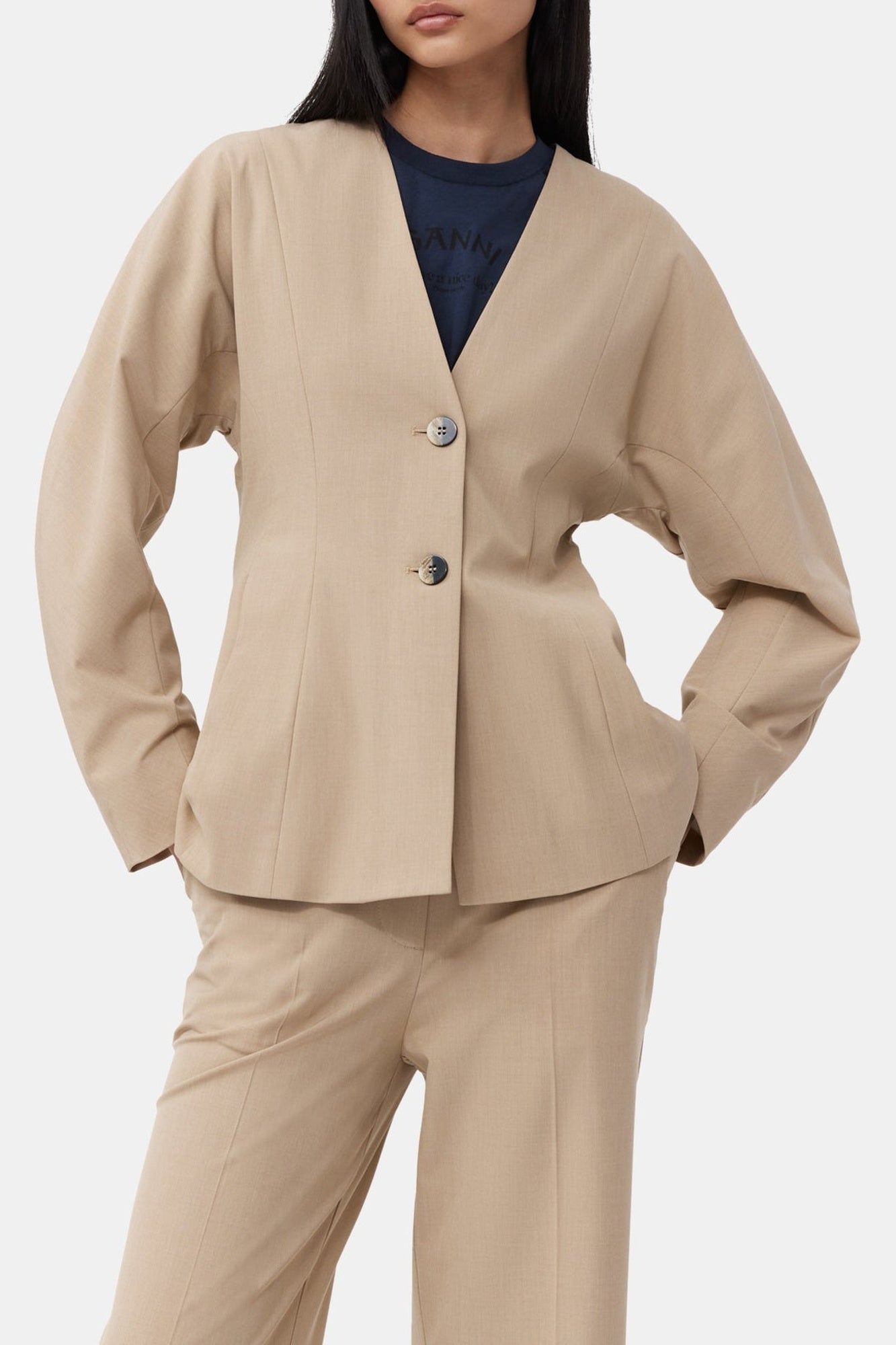 Fitted and draped blazer - Safari