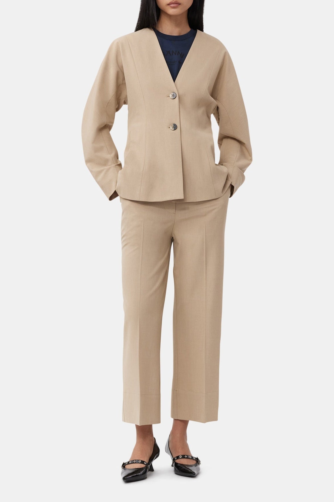 Fitted and draped blazer - Safari