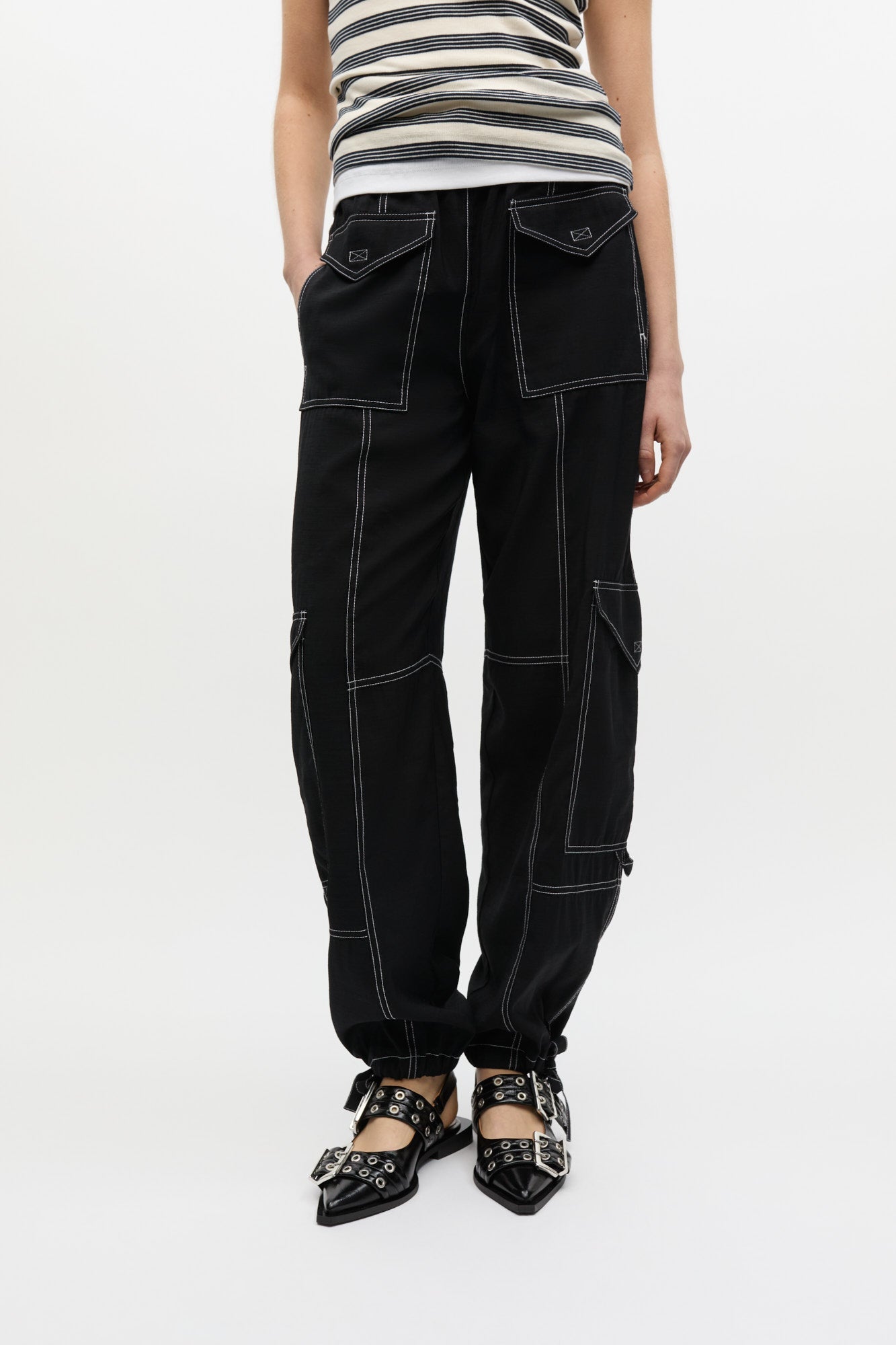 Pantalon taille haute à poches - Black