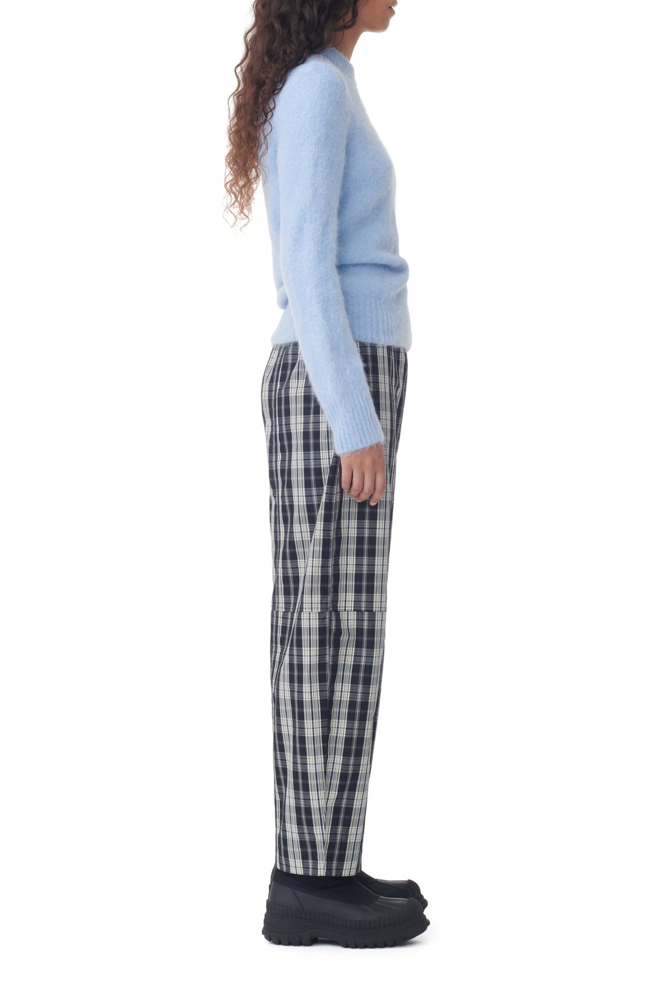 Pantalon élastiqué à carreaux en coton - Black