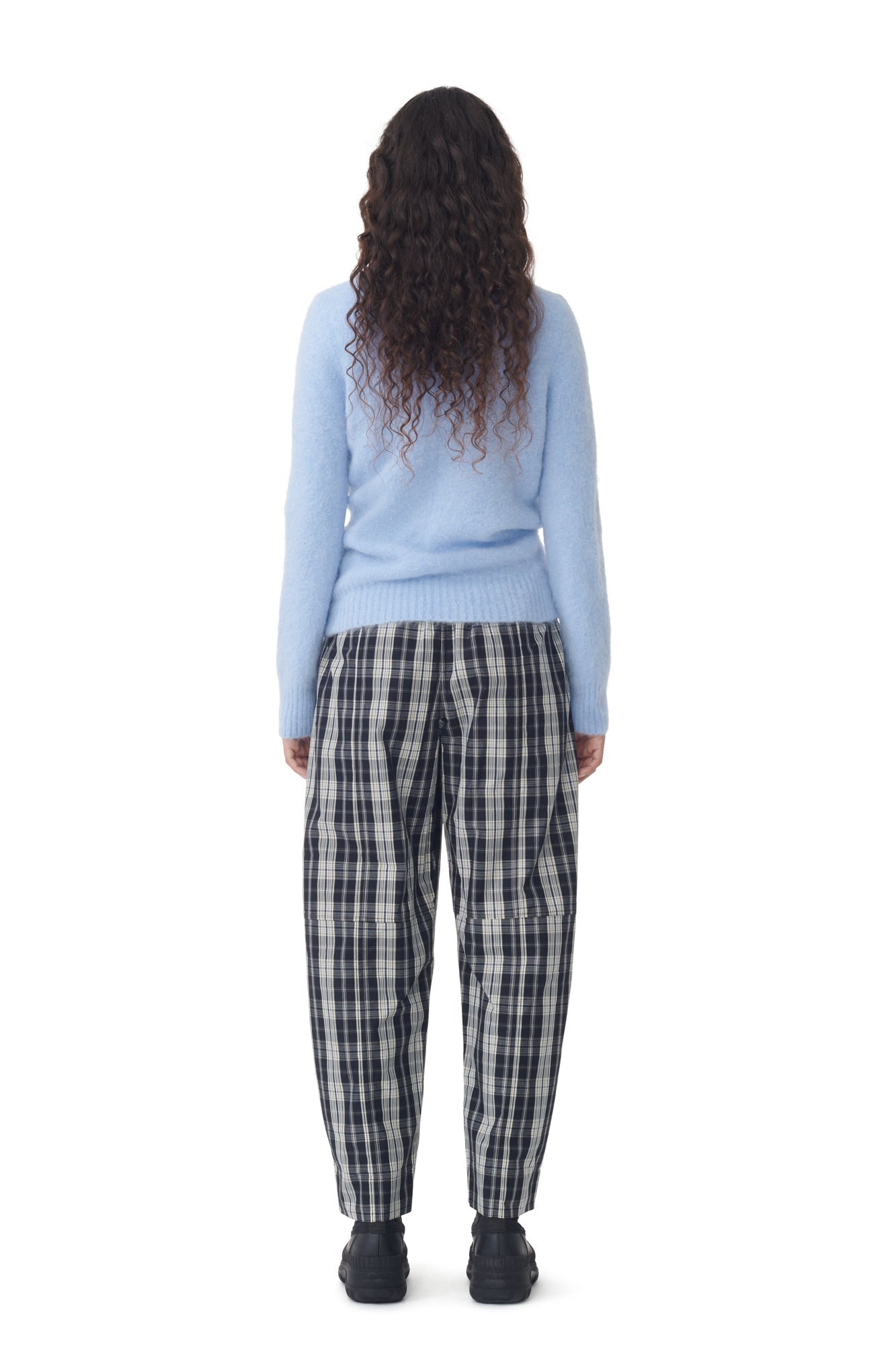 Pantalon élastiqué à carreaux en coton - Black