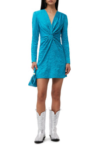 Robe courte croisé effet fluide en satin - Algiers Blue