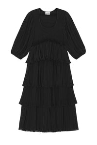 Robe midi à plis en georgette et boutons - Black