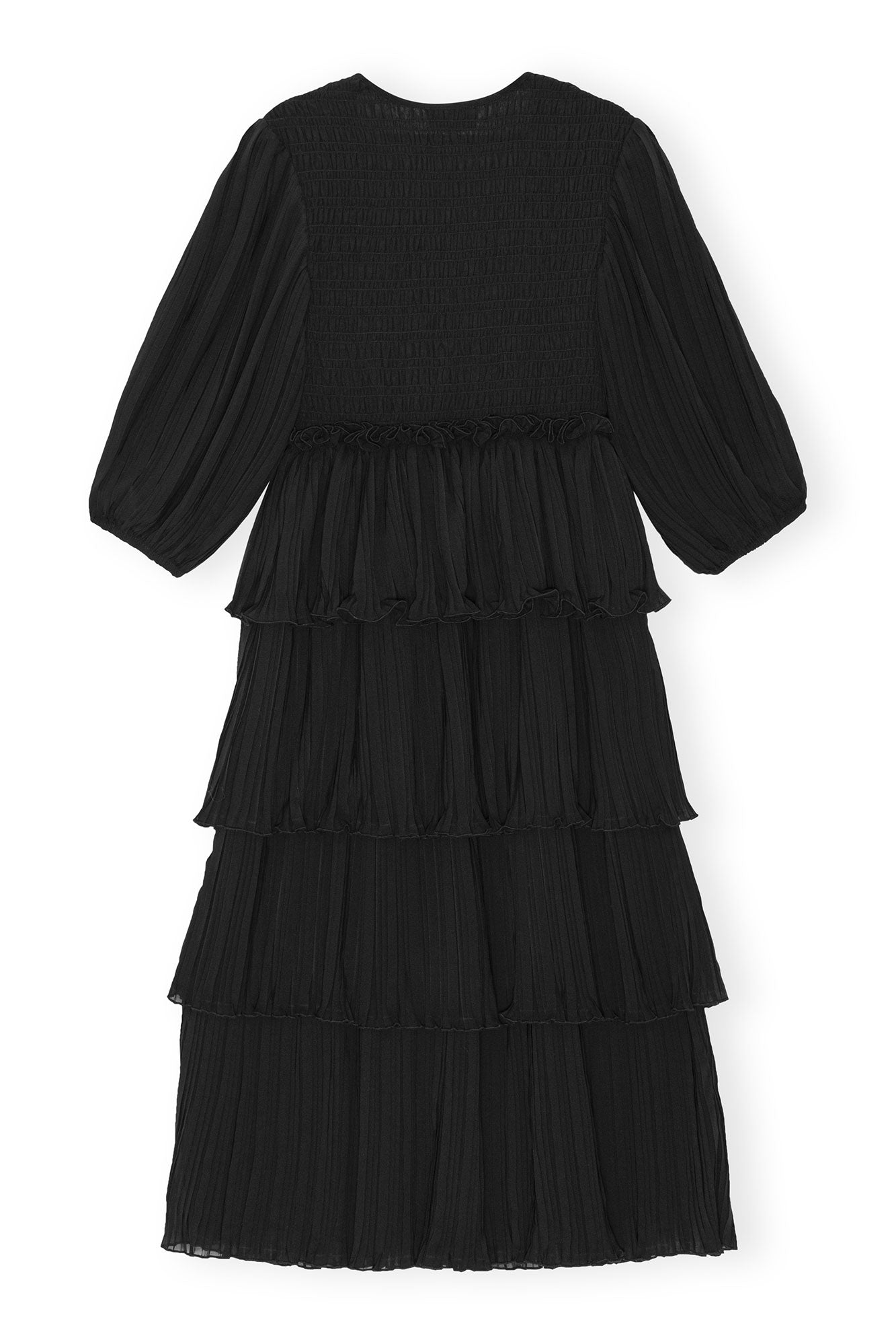 Robe midi à plis en georgette et boutons - Black