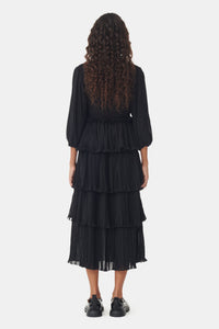Robe midi à plis en georgette et boutons - Black