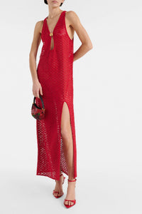 Robe longue résille en dentelle - Racing Red