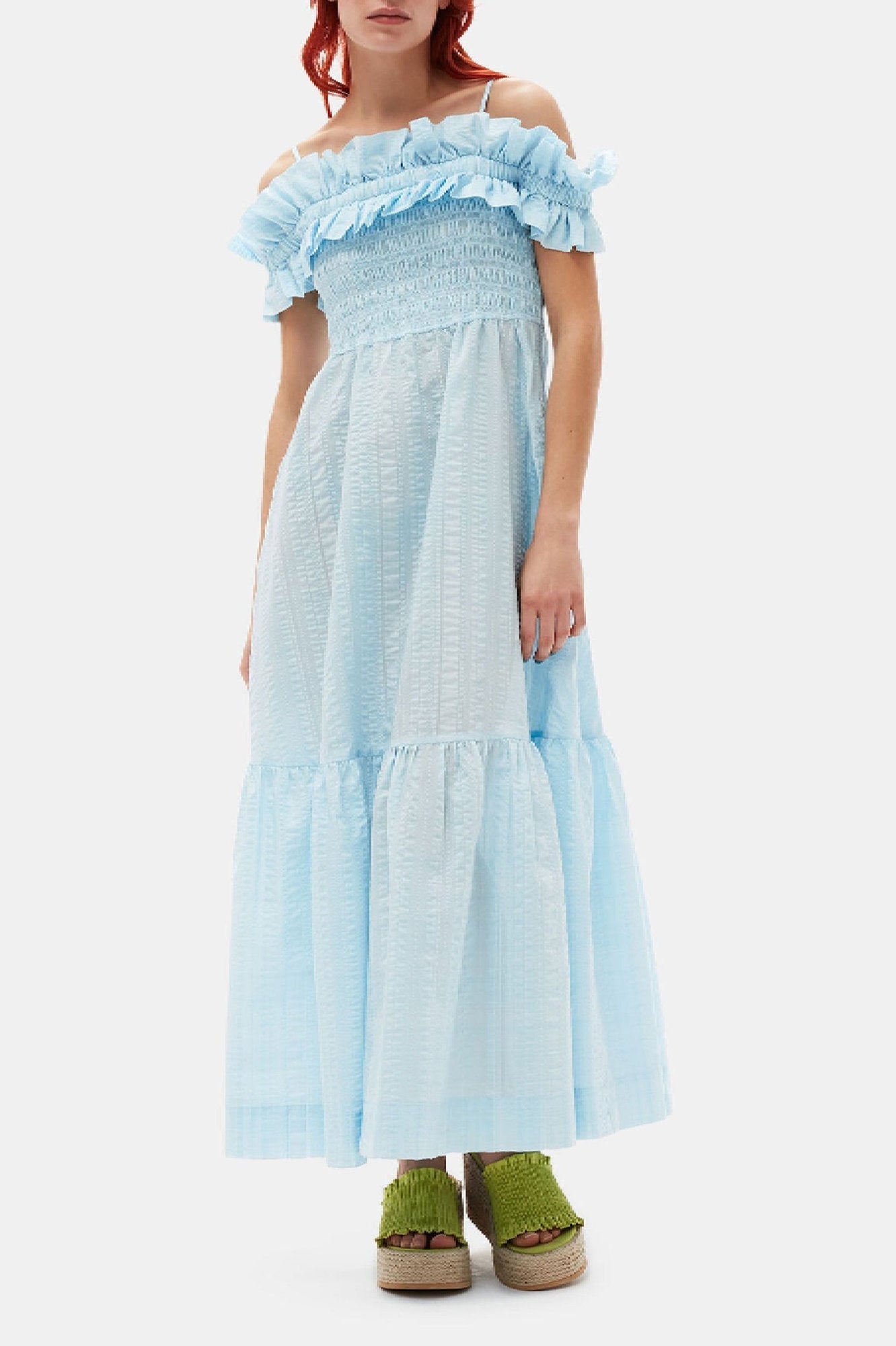 Crepe check smocked maxi dress - Ice Water