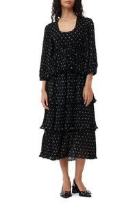 Robe midi à volants en georgette - Black