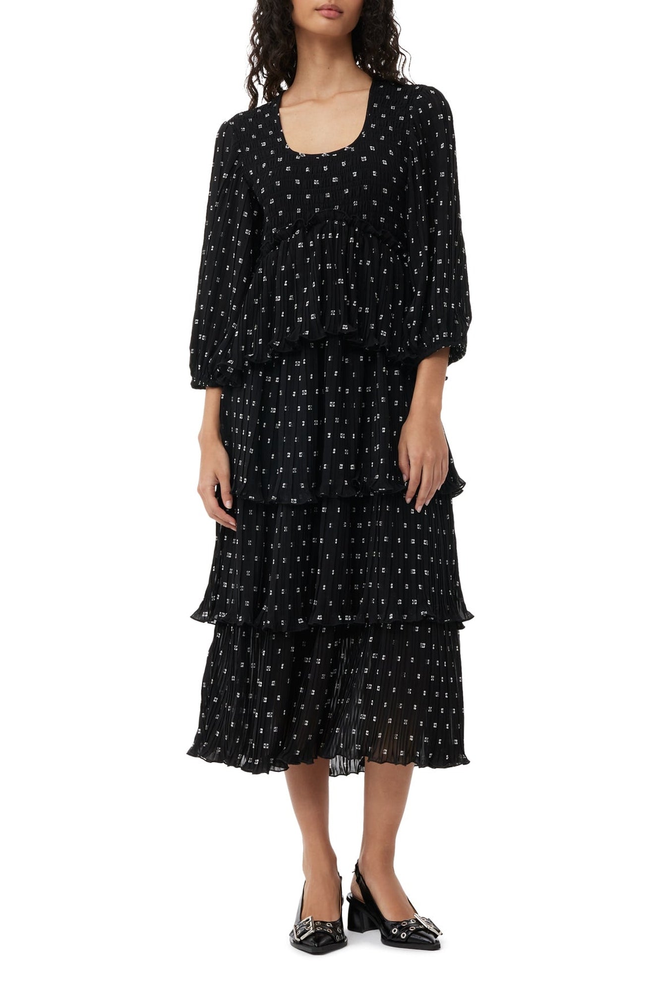 Robe midi à volants en georgette - Black