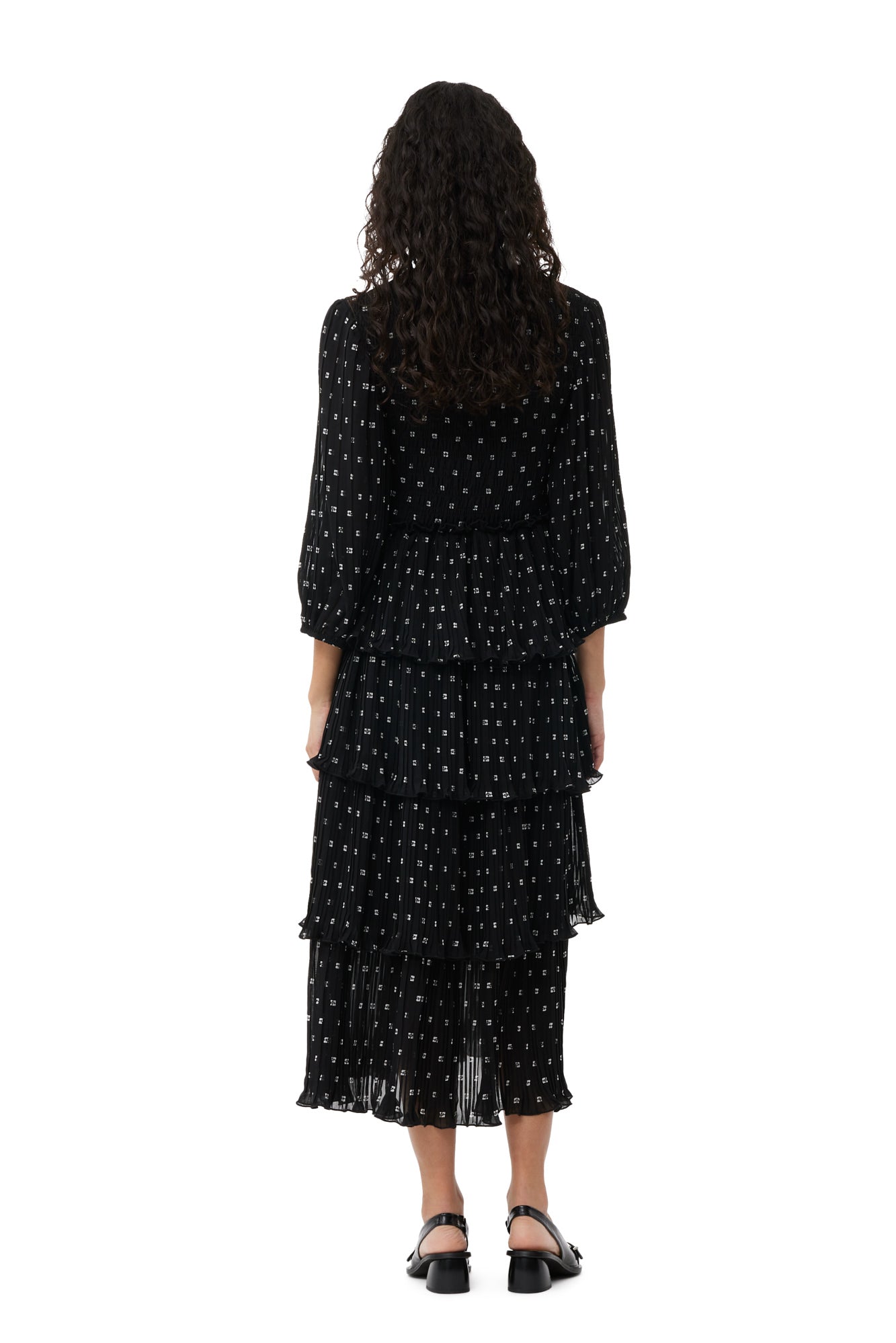 Robe midi à volants en georgette - Black