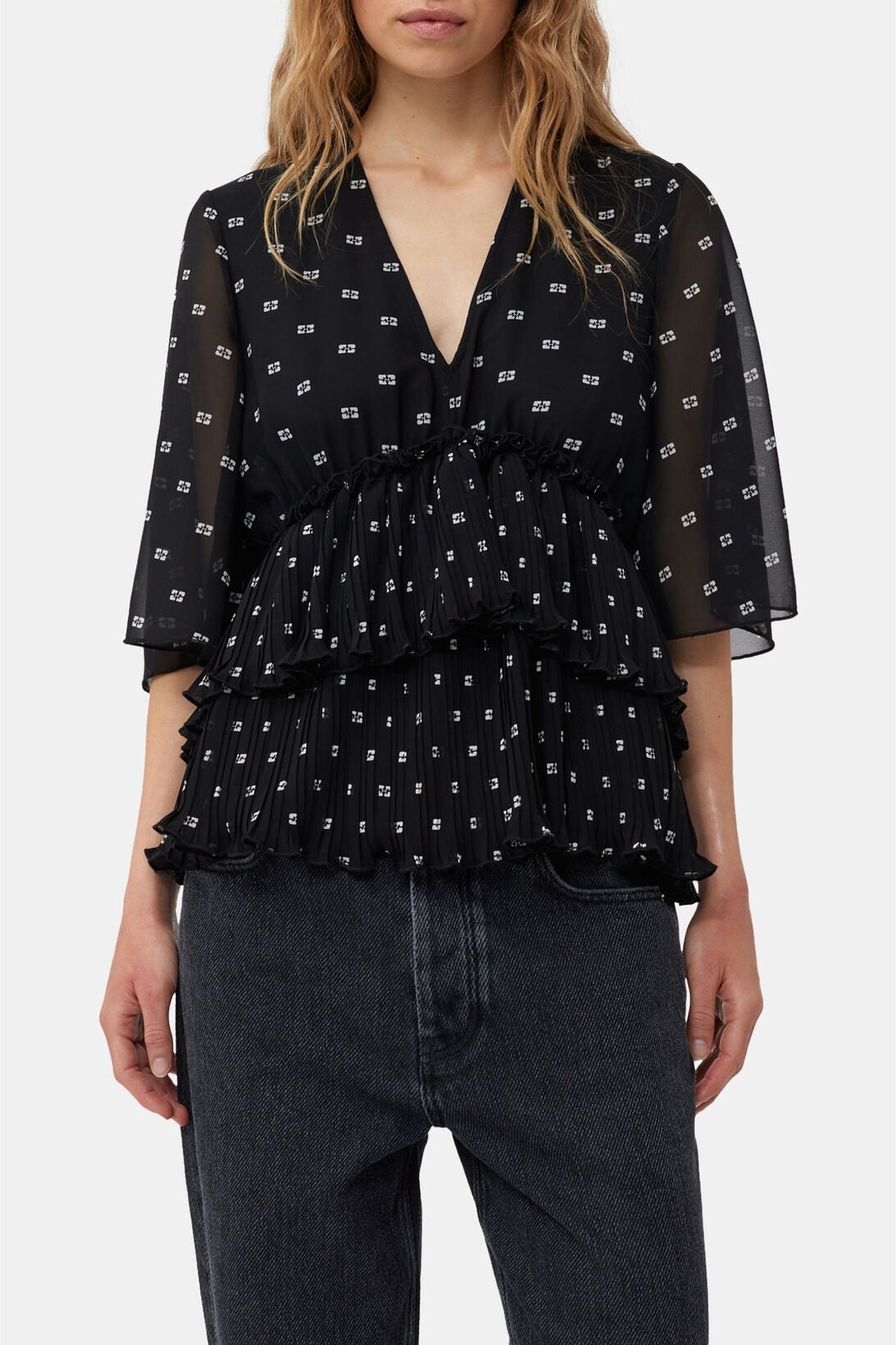 Blouse col V en georgette - Black