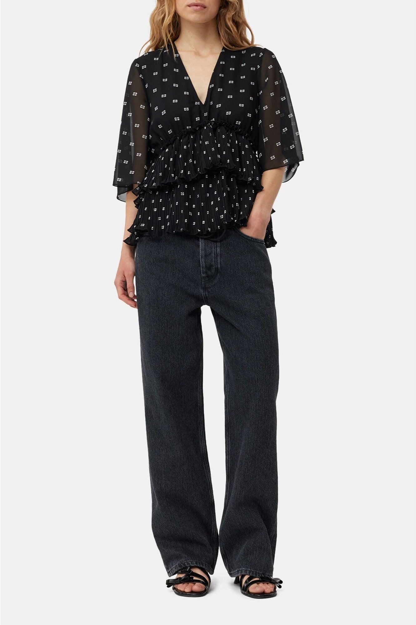 Blouse col V en georgette - Black