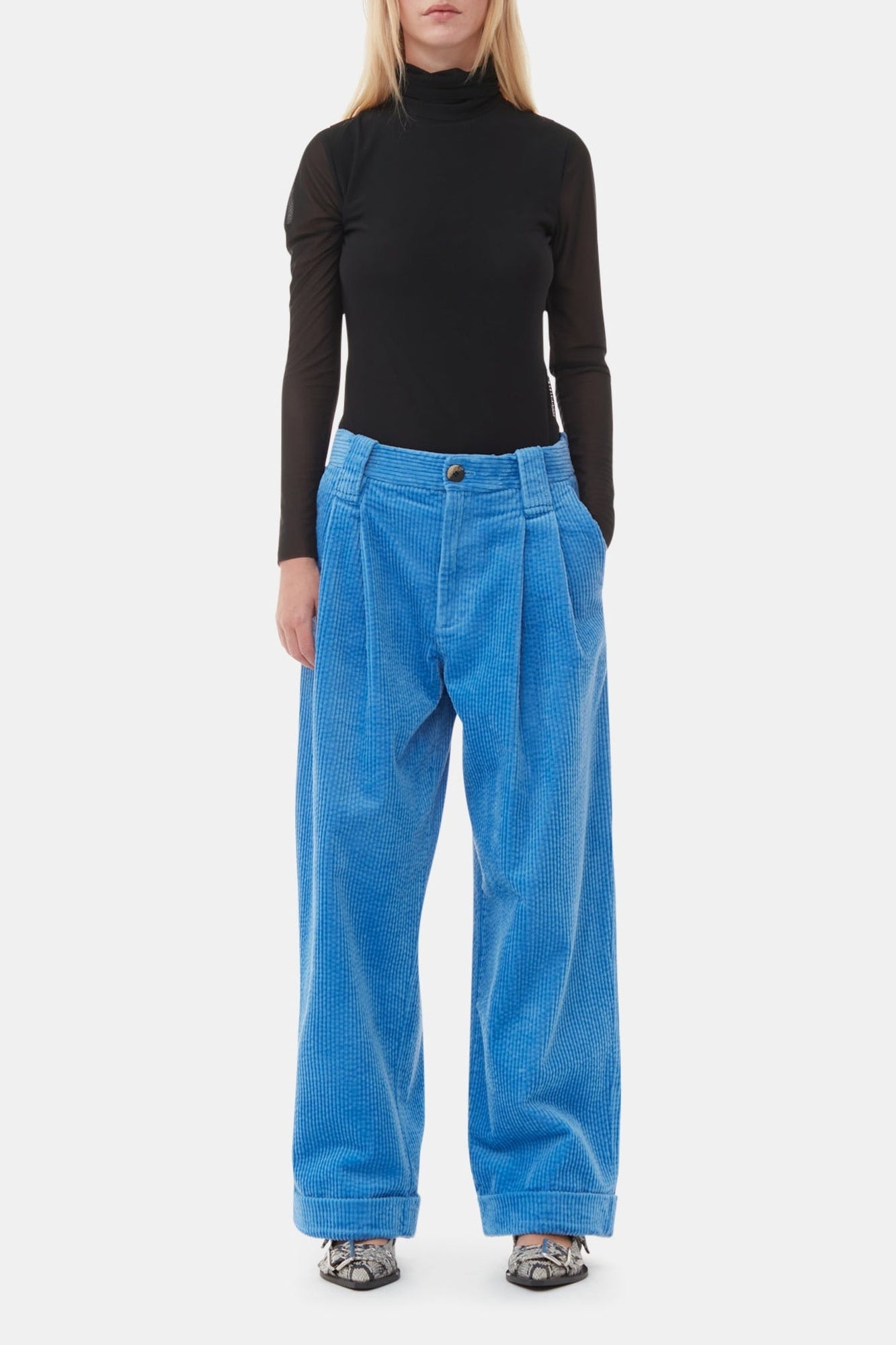 Pantalon plissé ample en velours côtelé - Silver Lake Blue