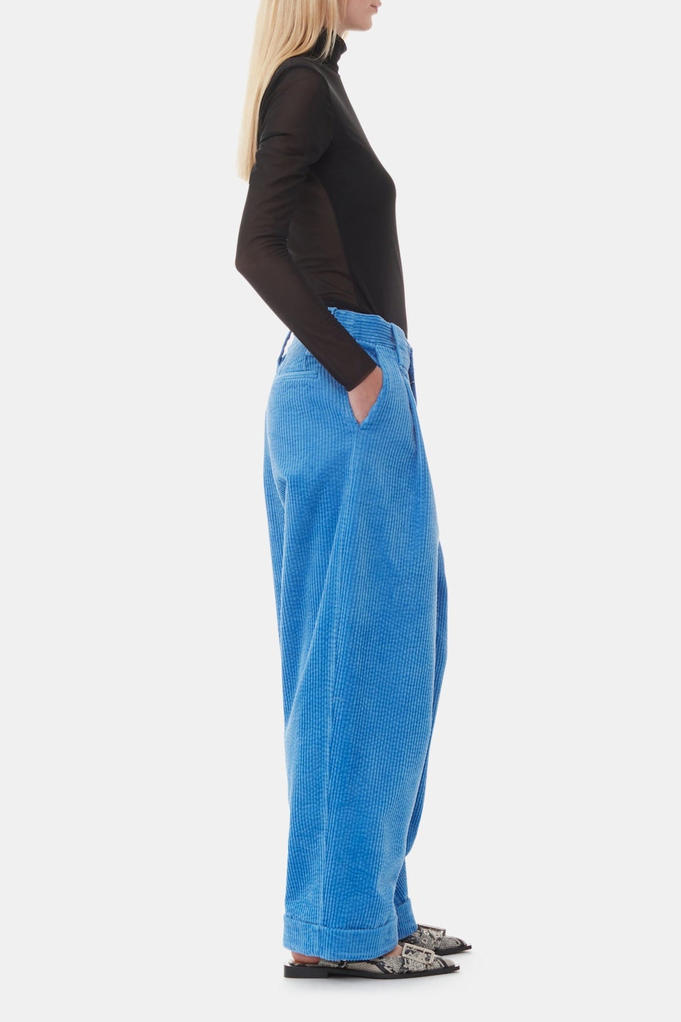 Pantalon plissé ample en velours côtelé - Silver Lake Blue