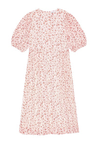 Printed georgette midi dress with puffed sleeves - Egret