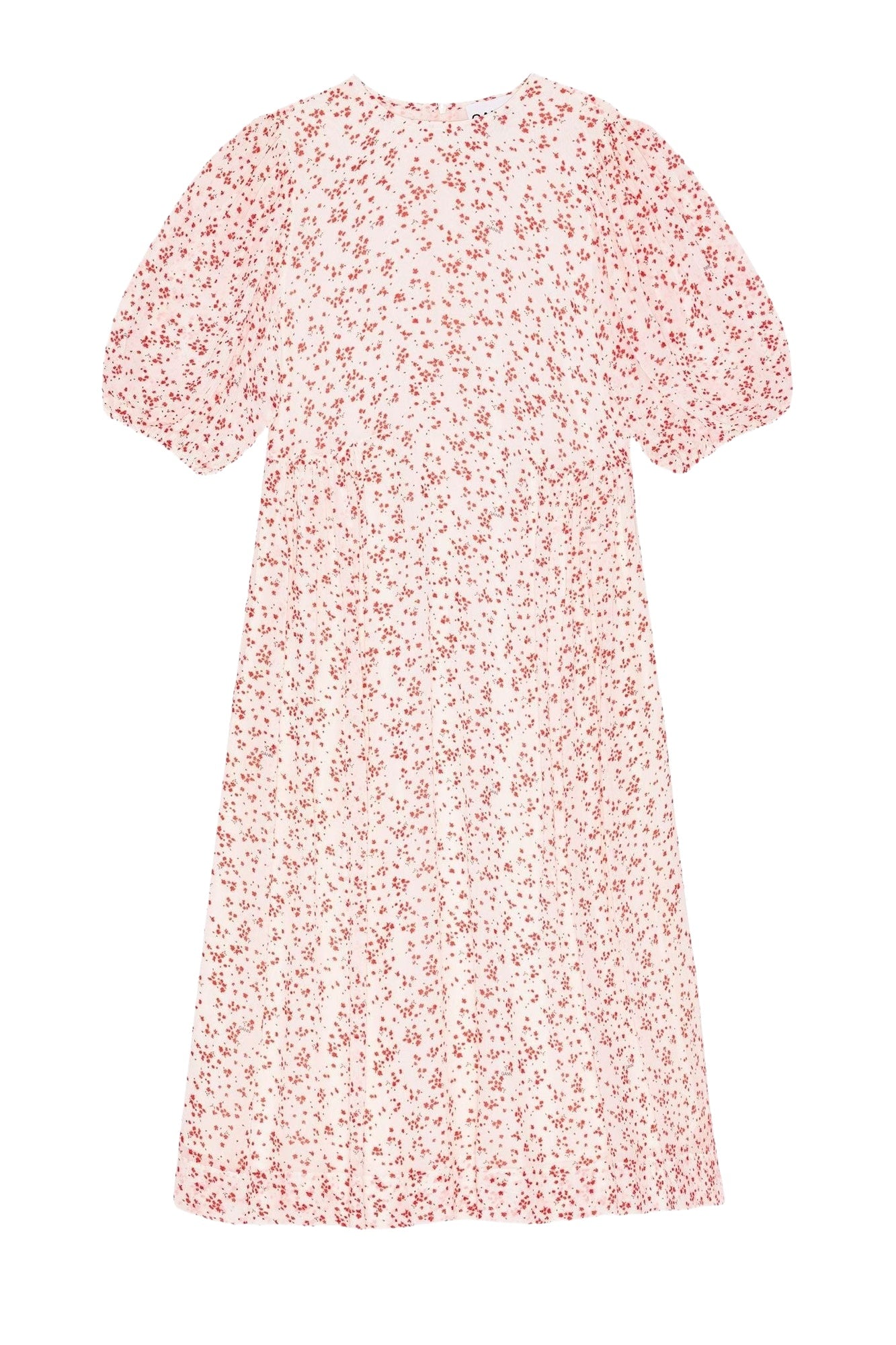 Printed georgette midi dress with puffed sleeves - Egret