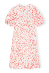 Printed georgette midi dress with puffed sleeves - Egret