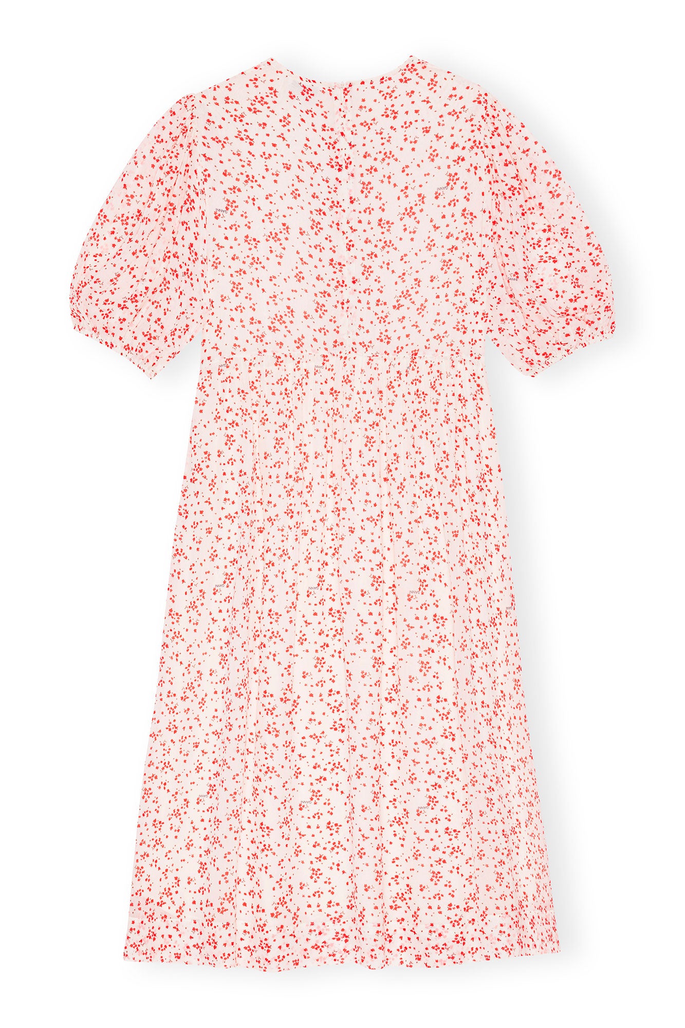 Printed georgette midi dress with puffed sleeves - Egret