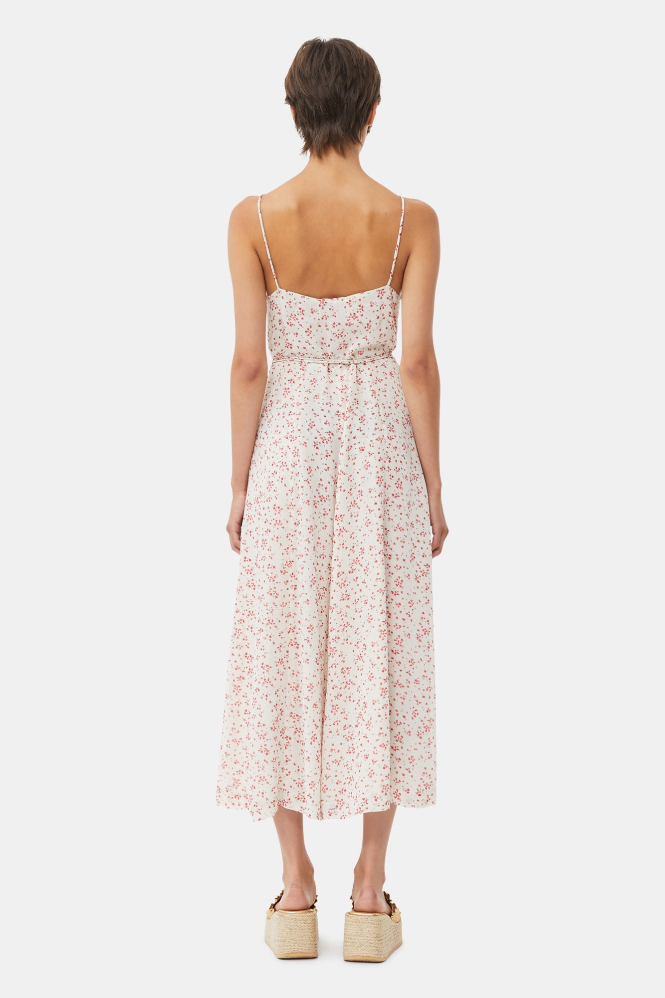 Robe à bretelles en georgette imprimée - Egret