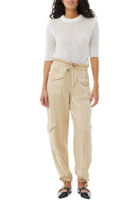 Pantalon élastiqué en satin - Safari