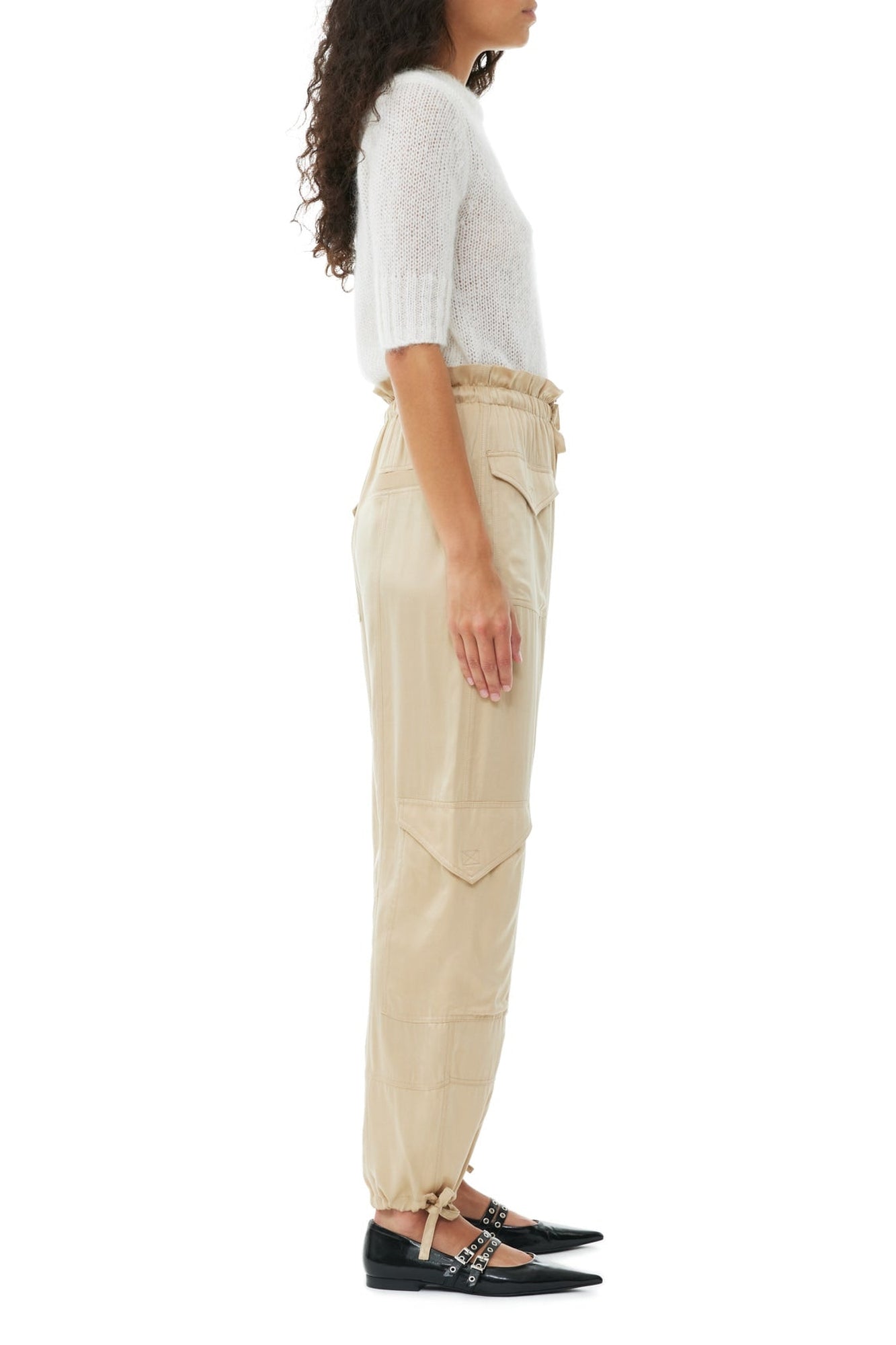 Pantalon élastiqué en satin - Safari