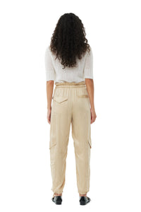 Pantalon élastiqué en satin - Safari