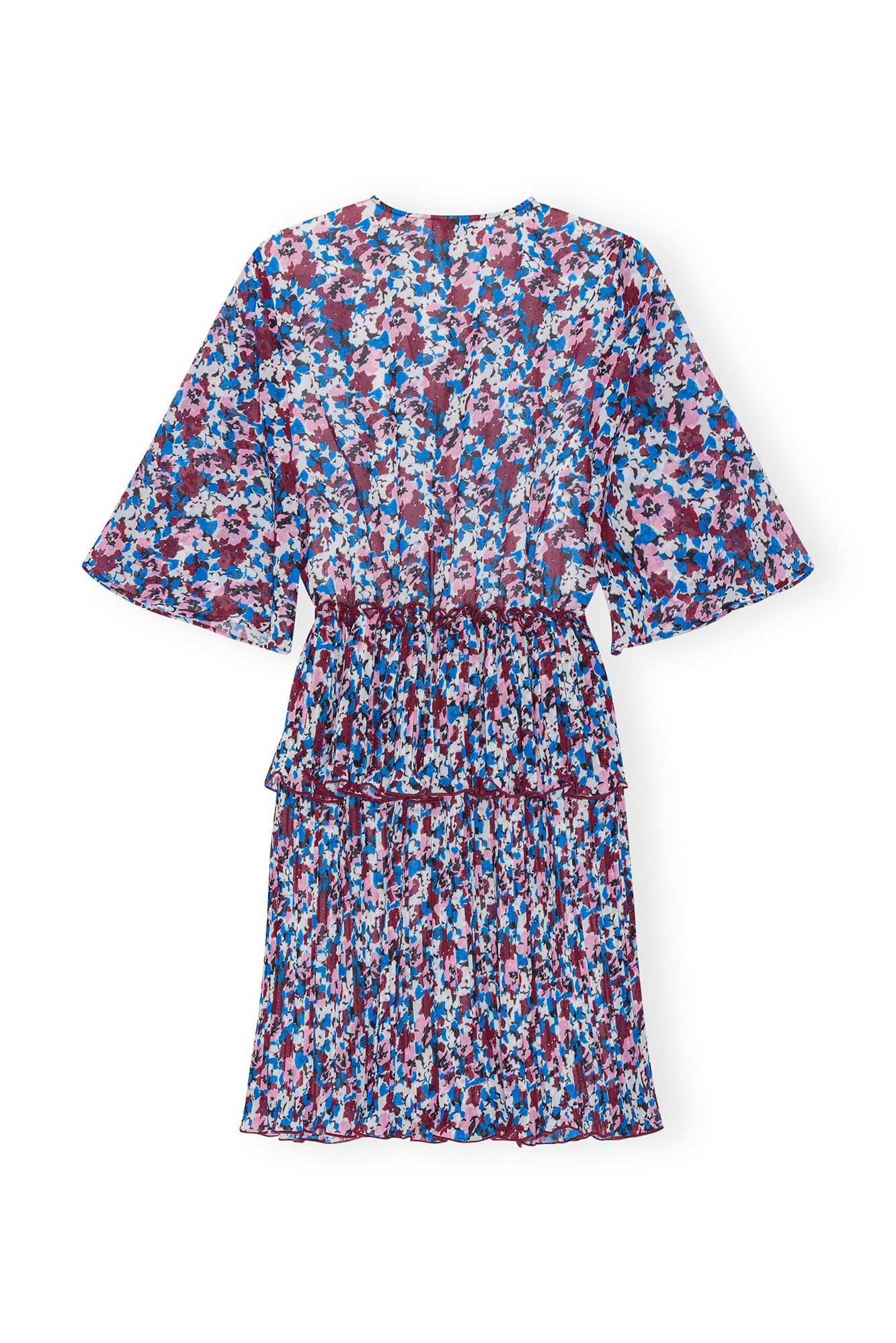 Robe courte à volants en georgette et col V - Multicolour