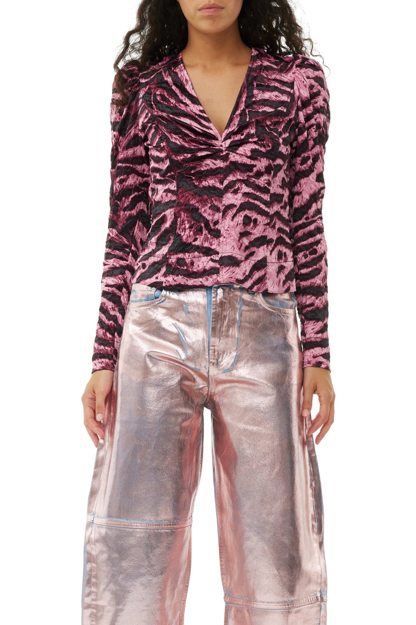 Blouse fluide à imprimé animal en satin - Orchid Smoke