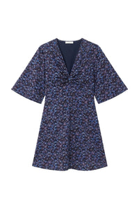 Short satin print dress - Black