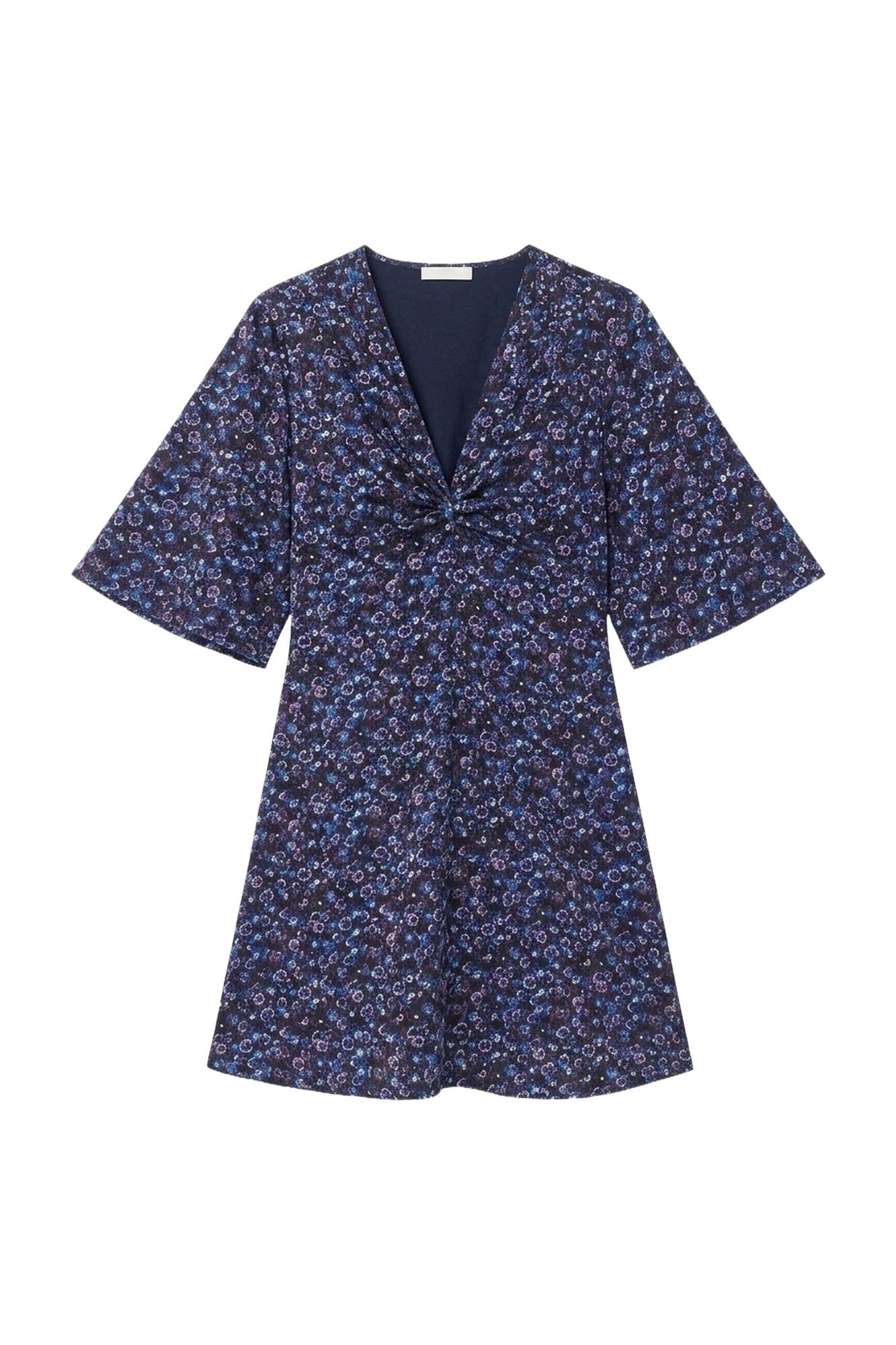 Short satin print dress - Black