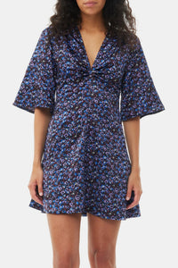 Short satin print dress - Black