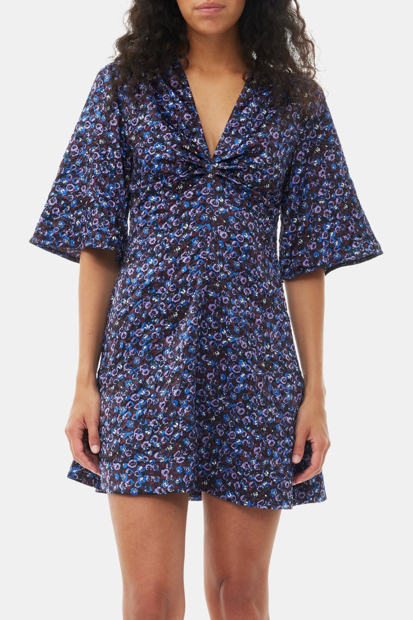 Short satin print dress - Black
