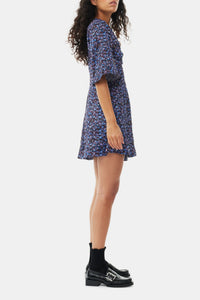 Short satin print dress - Black