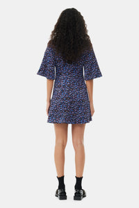 Short satin print dress - Black