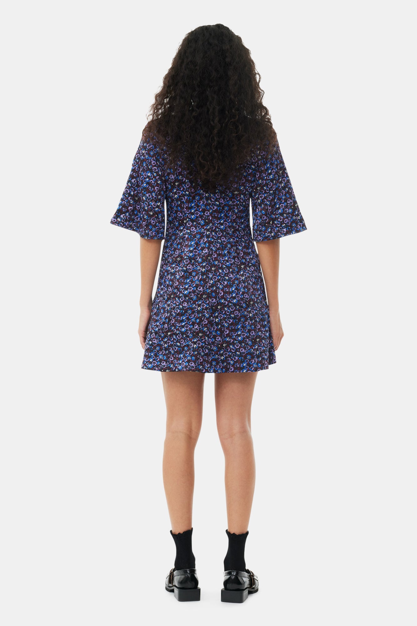 Short satin print dress - Black