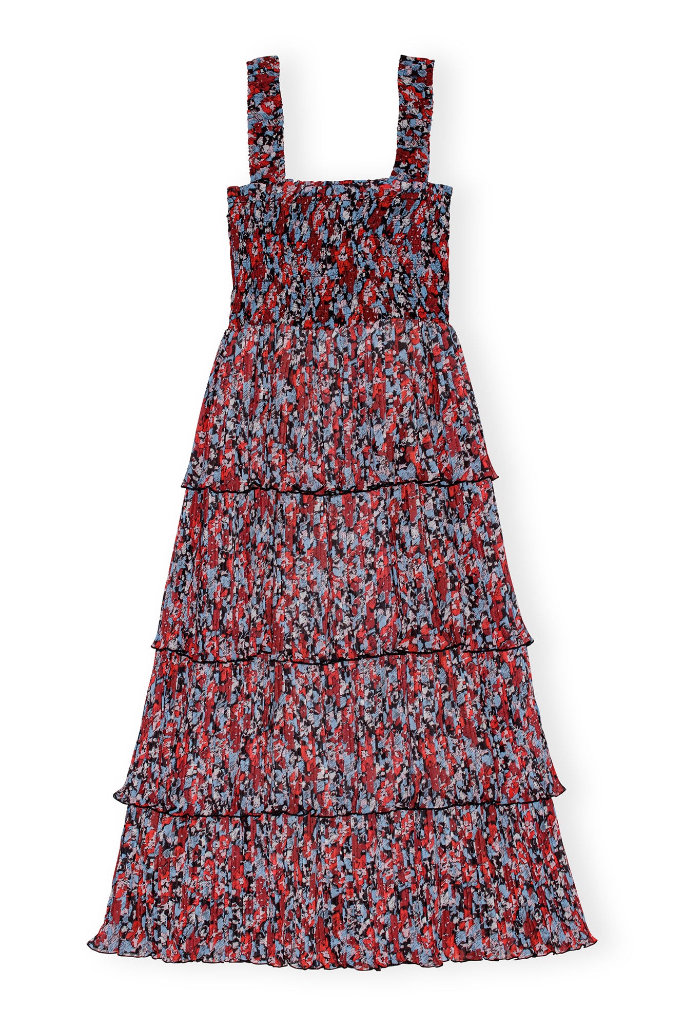 Robe midi à plis en georgette et boutons - High Risk Red