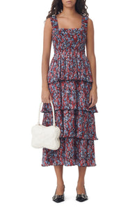 Robe midi à plis en georgette et boutons - High Risk Red