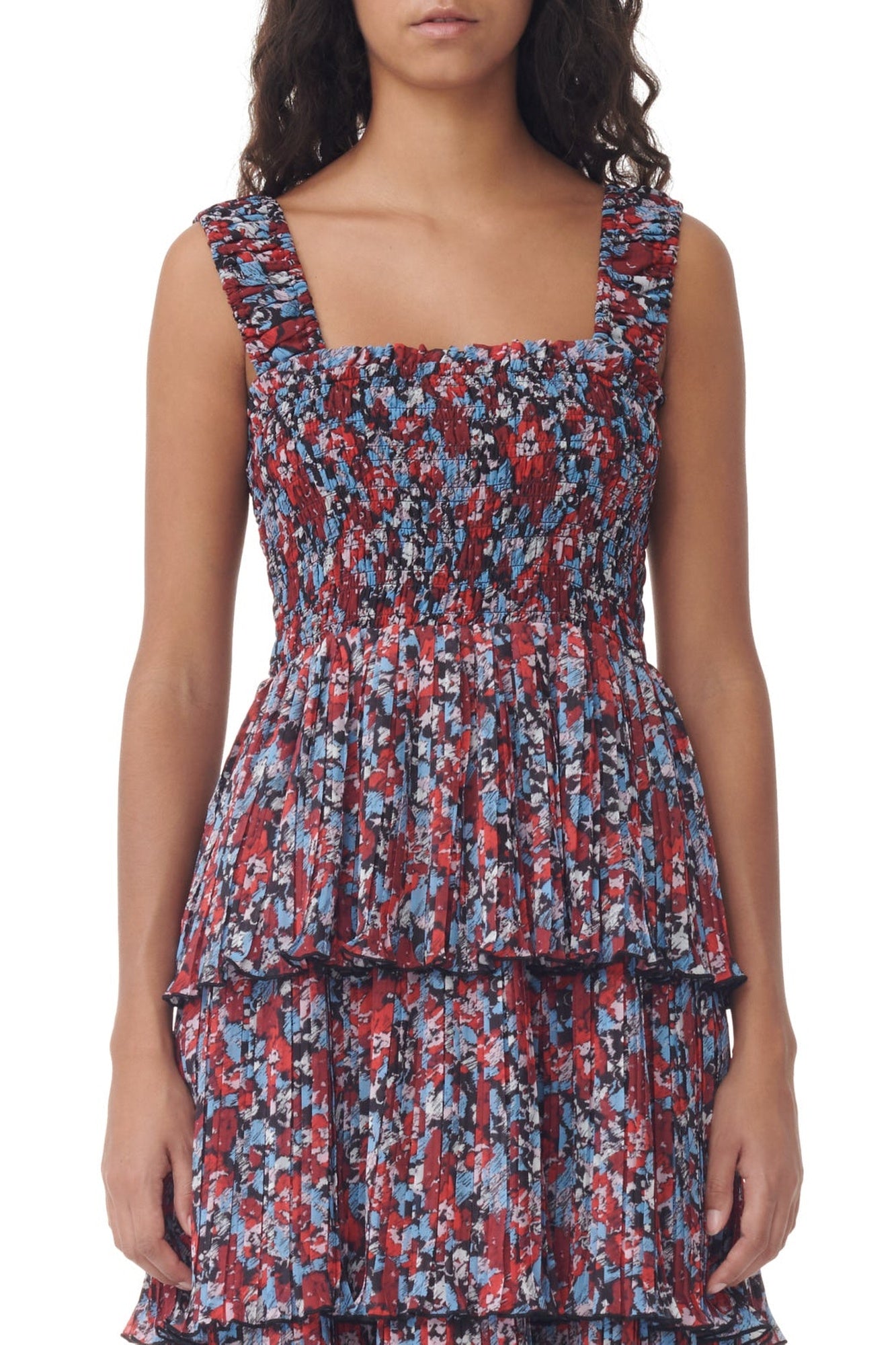 Pleated georgette midi dress with buttons - High Risk Red