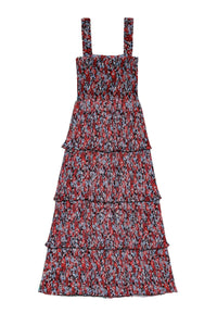 Robe midi à plis en georgette et boutons - High Risk Red