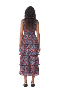 Robe midi à plis en georgette et boutons - High Risk Red