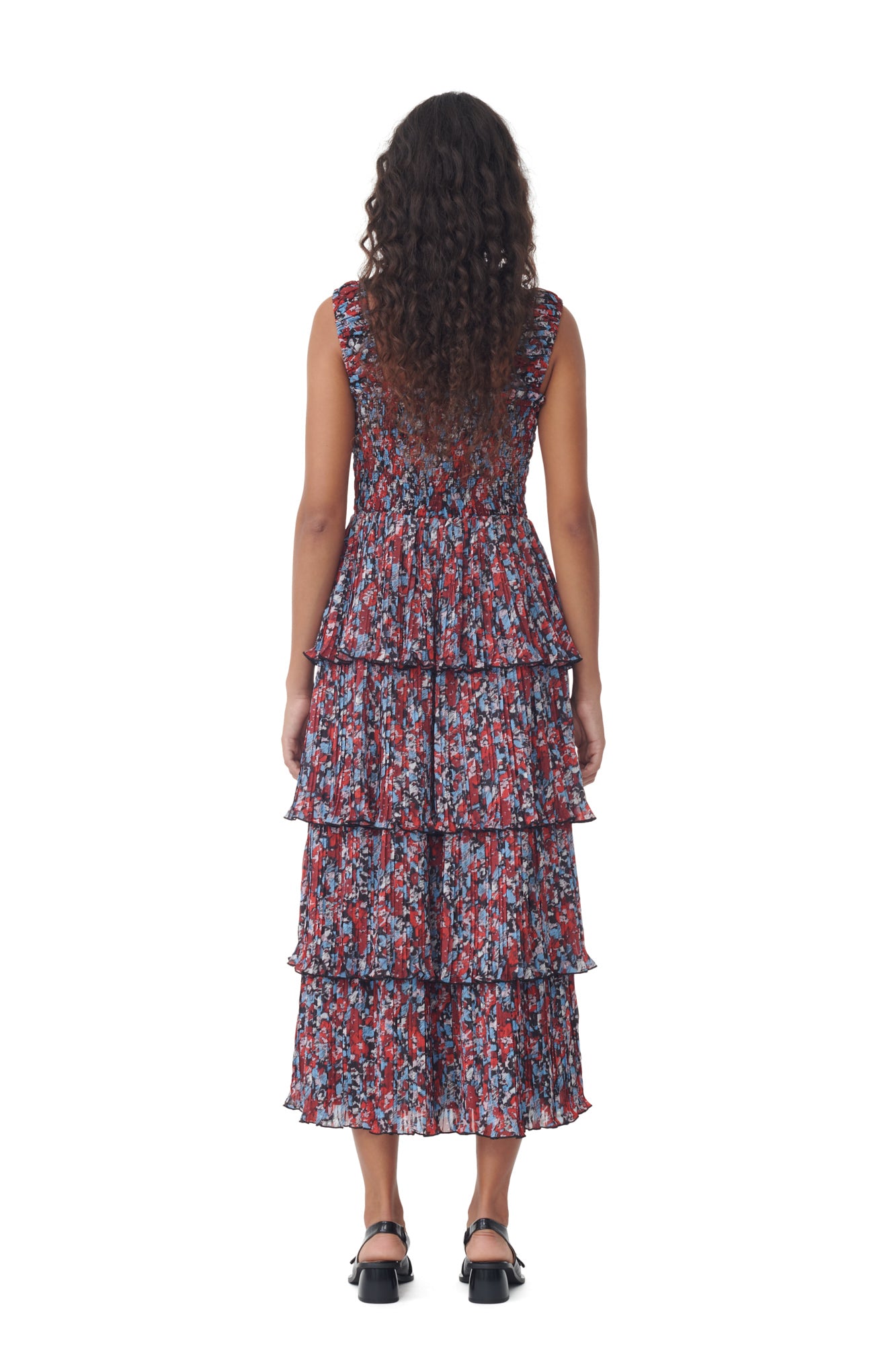 Robe midi à plis en georgette et boutons - High Risk Red