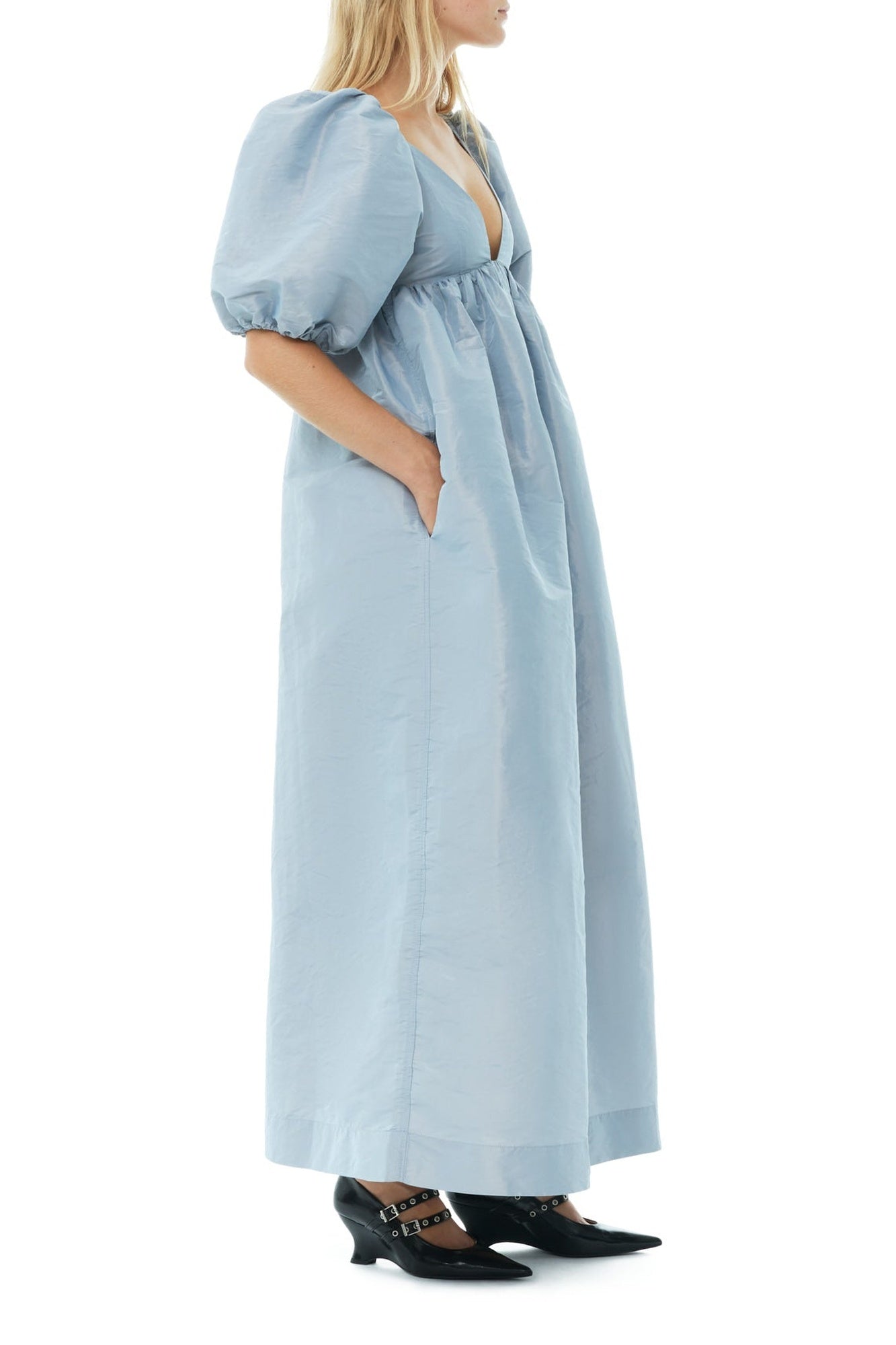 Light Shiny Taffeta Long Dress - Powder Blue