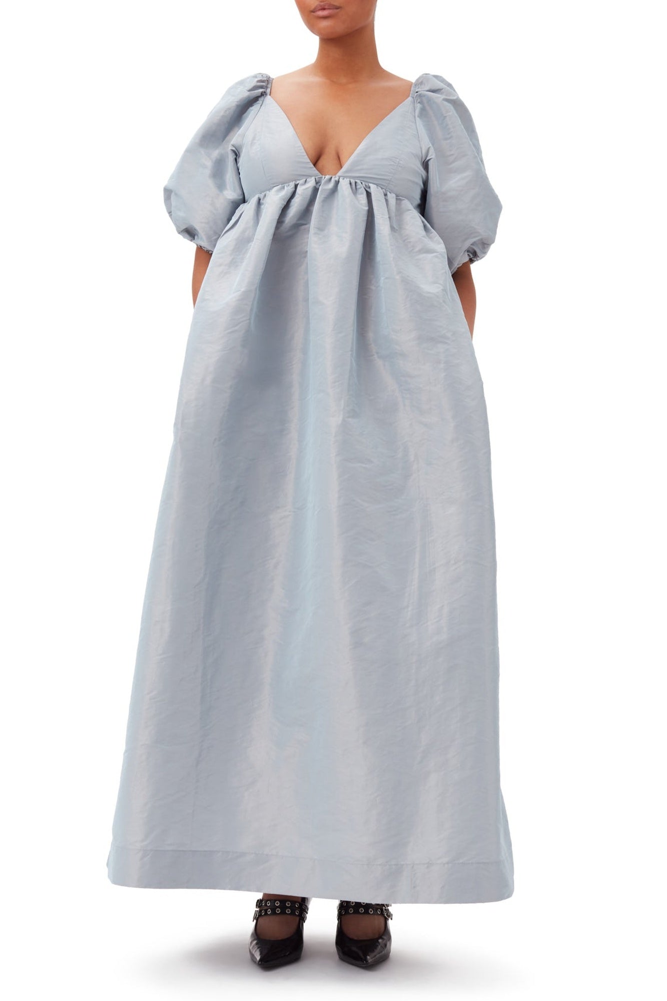 Light Shiny Taffeta Long Dress - Powder Blue