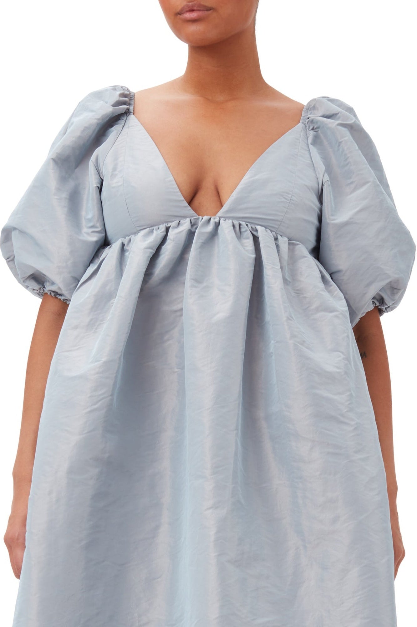 Light Shiny Taffeta Long Dress - Powder Blue
