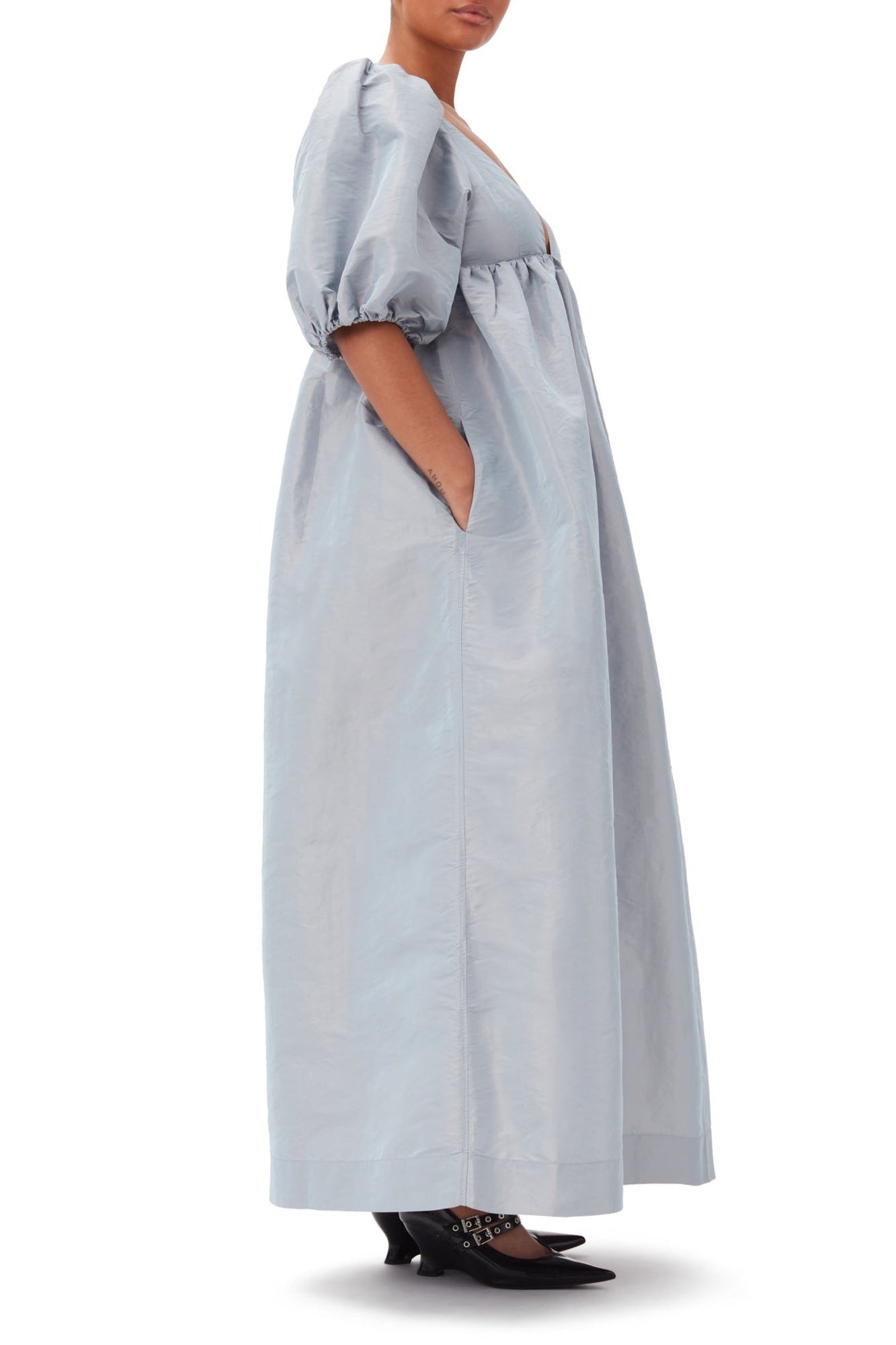 Light Shiny Taffeta Long Dress - Powder Blue