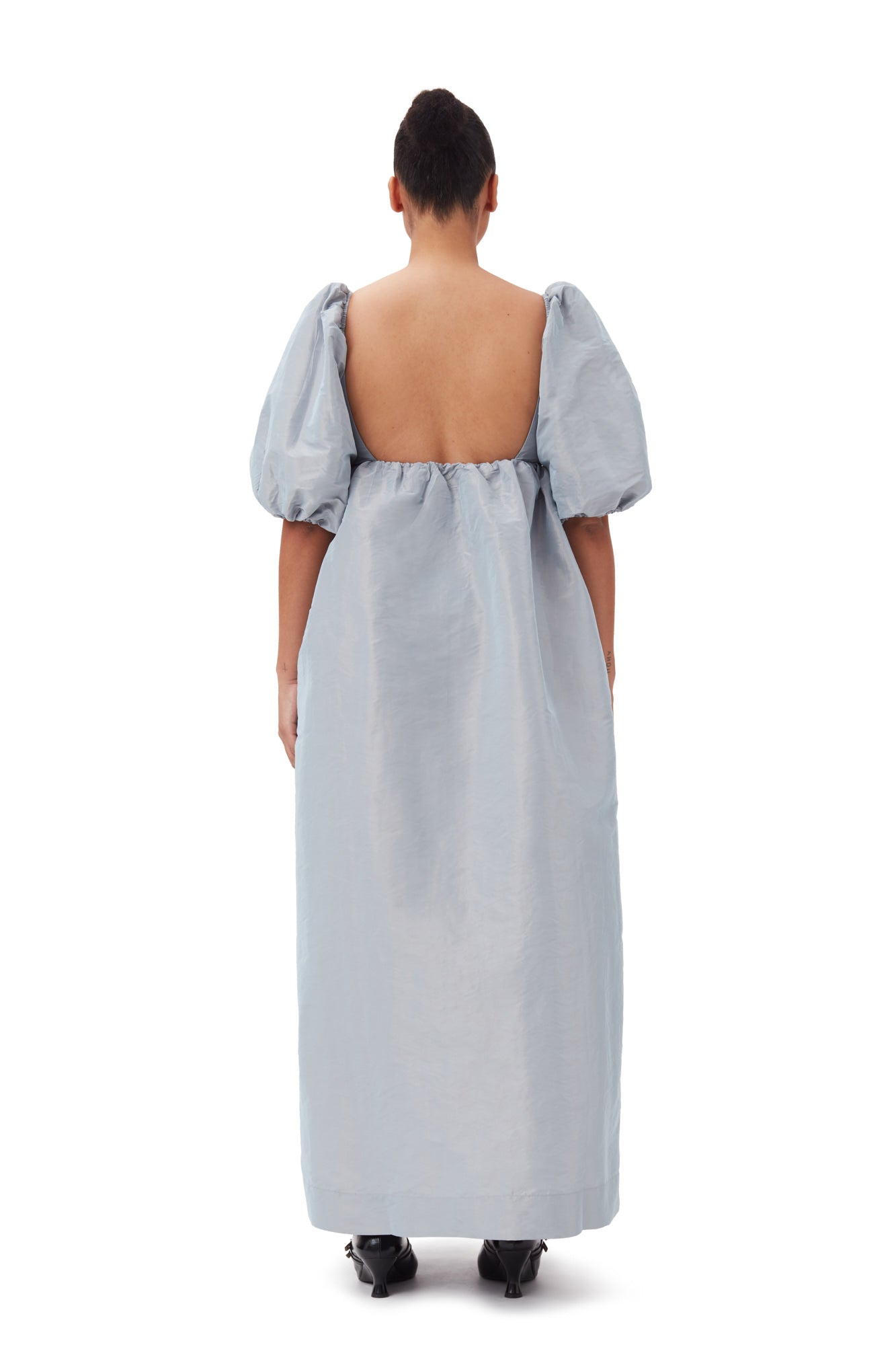 Light Shiny Taffeta Long Dress - Powder Blue